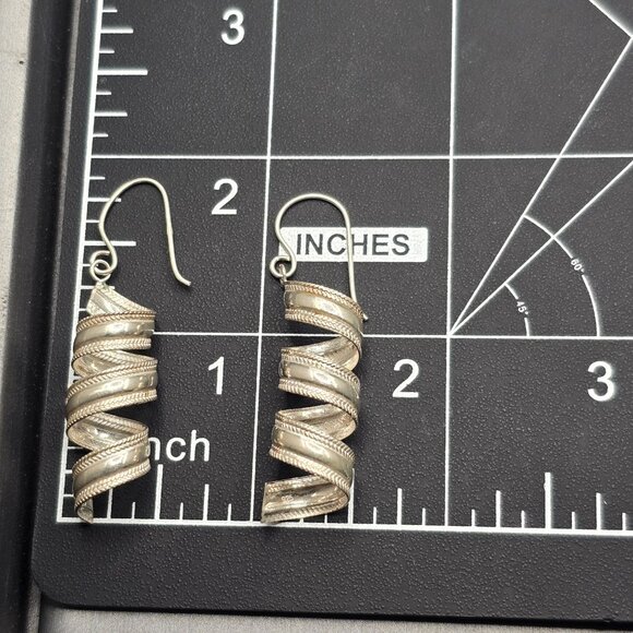 VTG Sterling Silver 925 Spiral Dangle Earrings 1.75" Etched 3.73g - Picture 5 of 6